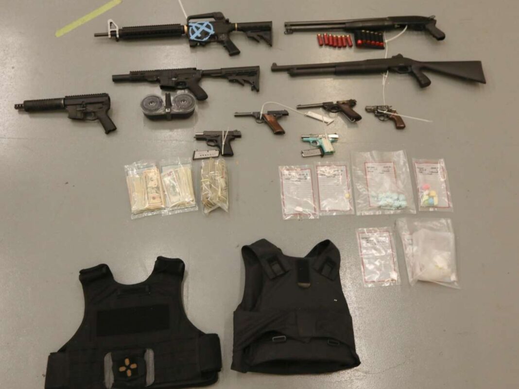 Guns, drugs, cash and body armor_rainbow_fentanyl_resized