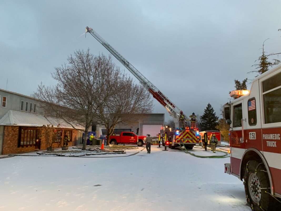 TVFR at commercial building fire in sub-zero temp