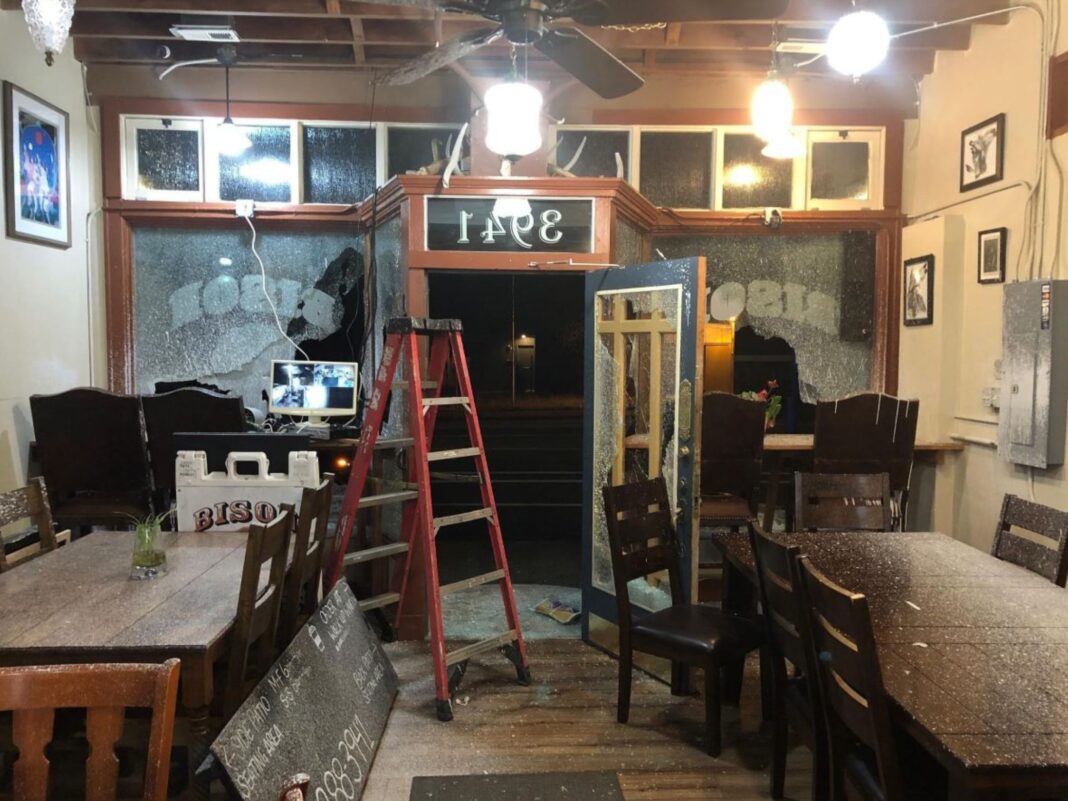 broken windows vandalism bison coffee shop