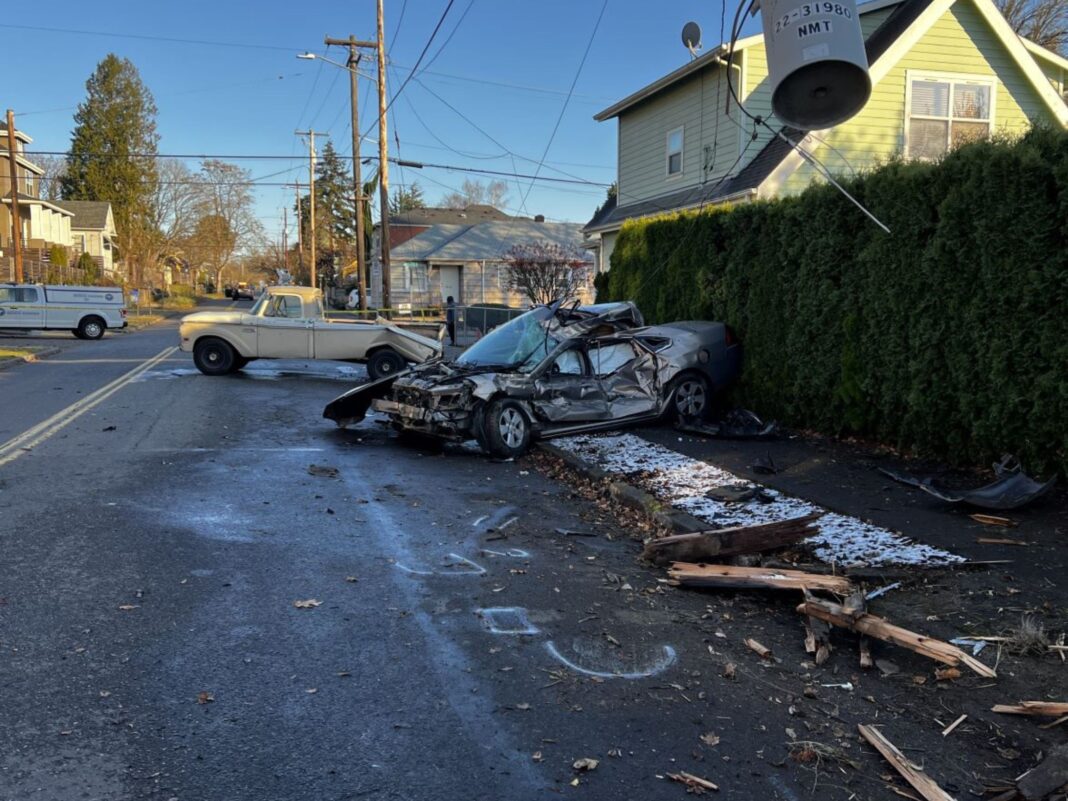 car crash scene of chevy impala