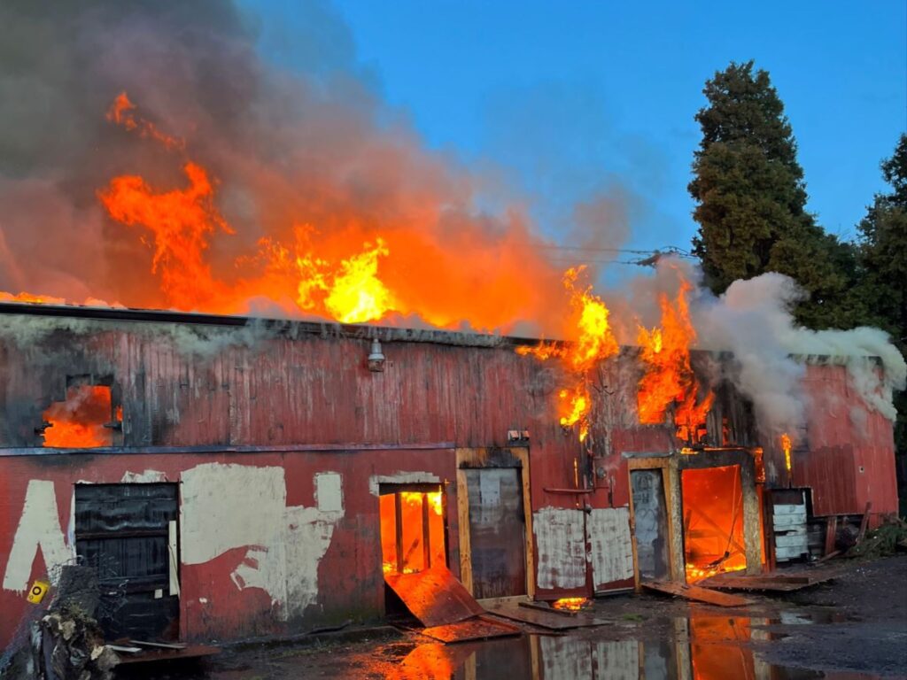 the back of the barn tavern on fire