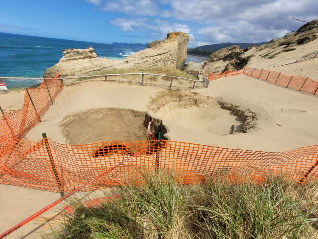 Both sinkholes in the safety area fenced off by OPRD