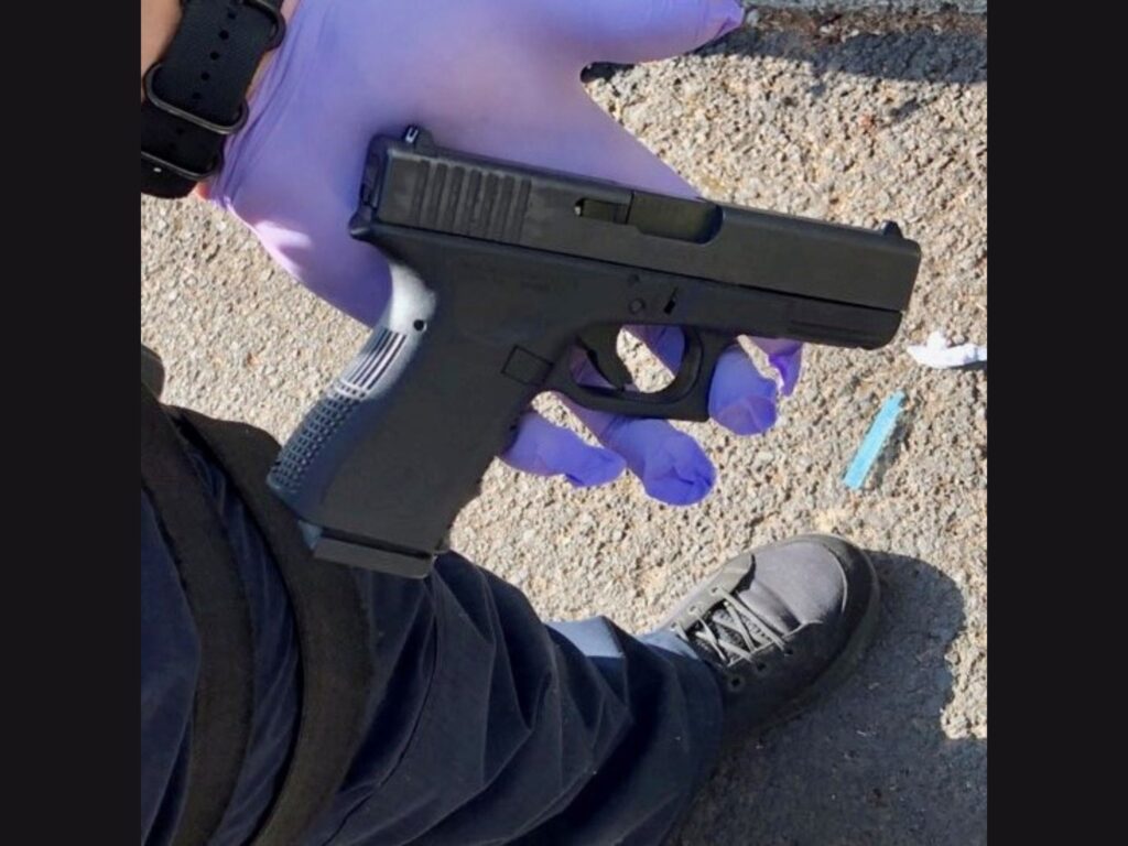 pistol used by the suspect to fire on the nieghbor and paramedics