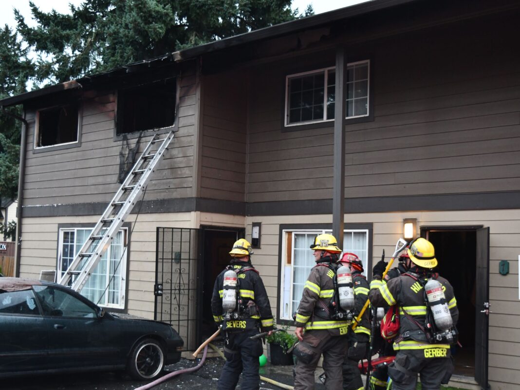 firefighters at the apartment fire displaced nine residents and 2 pets