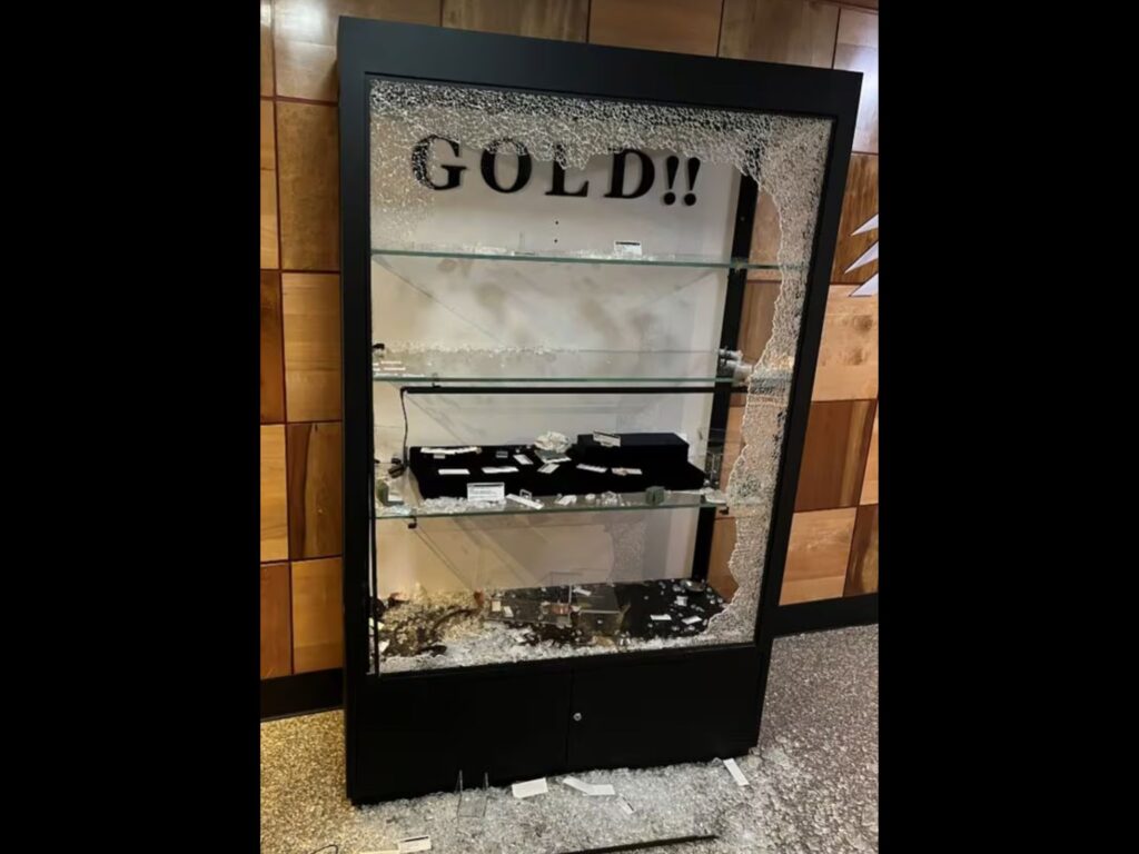 shelf with gold items that was stolen from