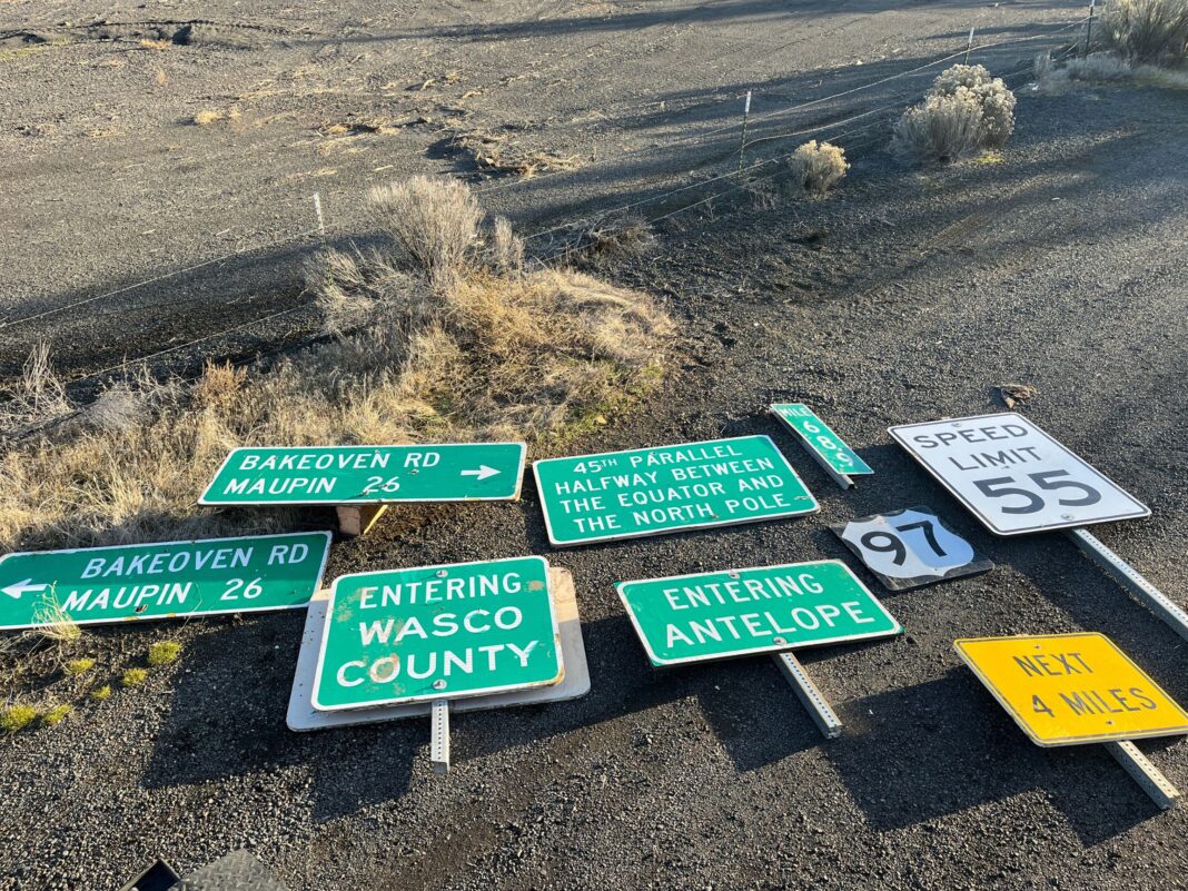 vandalized road signs wasco county