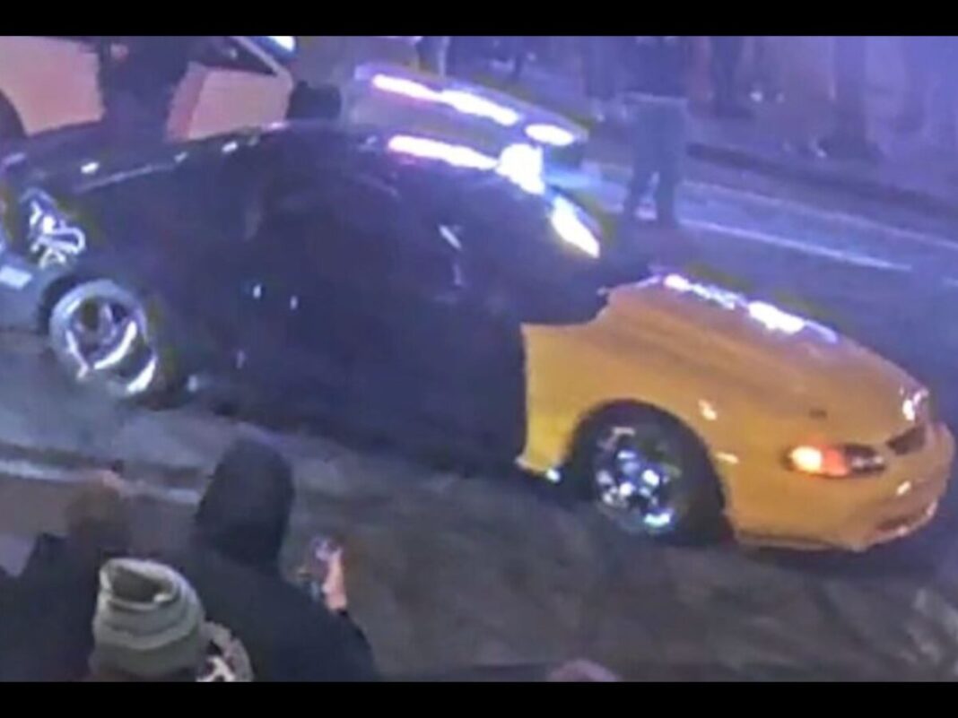 black and yellow mustang hit 3 onlookers at street takeover event