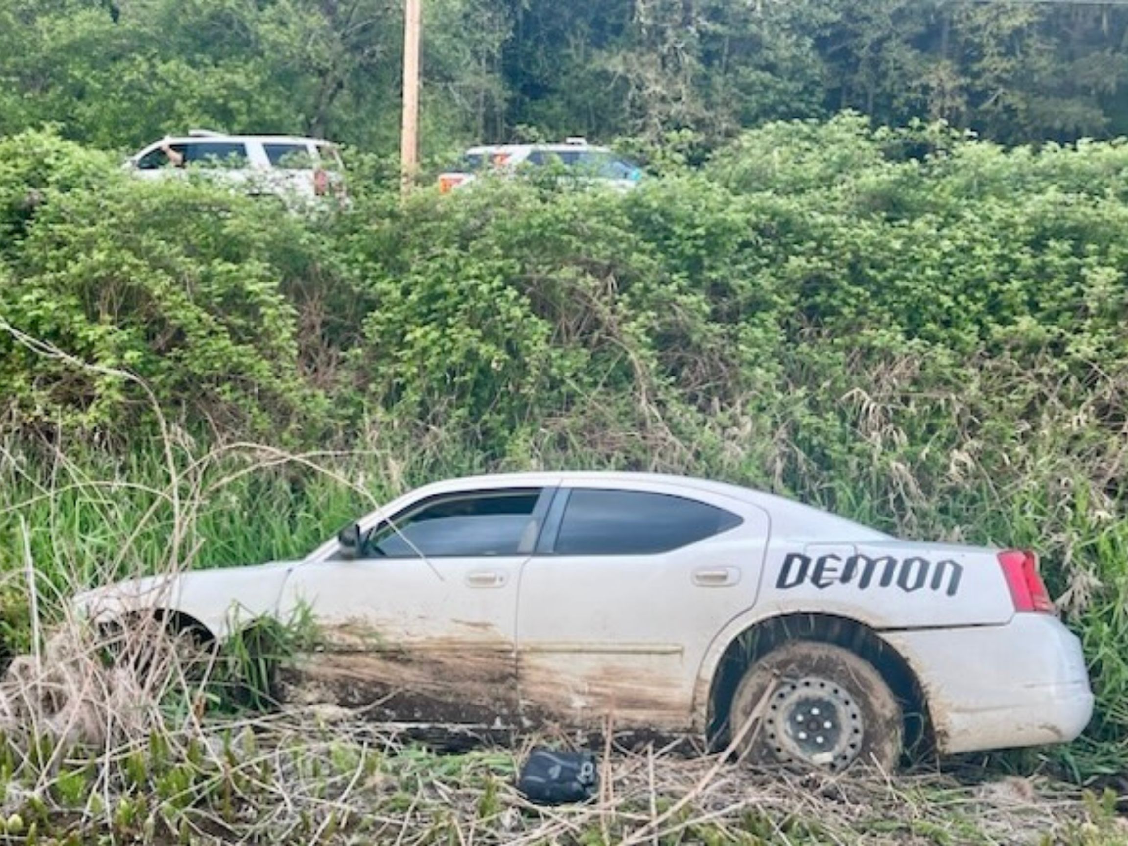 Scene of the final crash of the white dodge charger