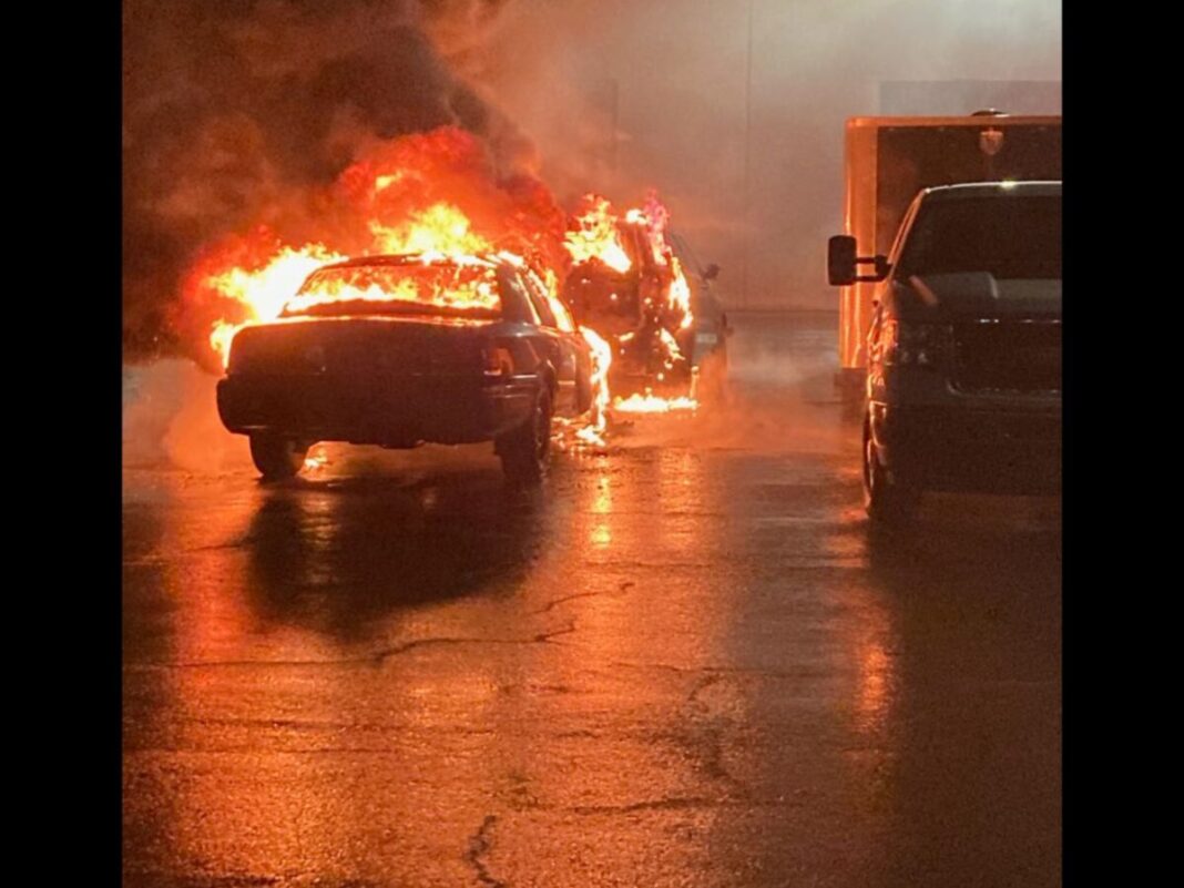 portland police vehicles set on fire by arsonist