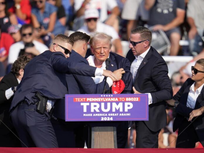 Donald Trump after being shot in the ear at his rally in Pennsylvania